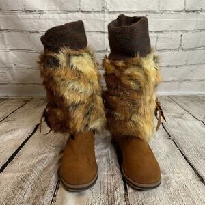 D10 Lukees by Muk Luk Women’s Brown Tall Faux Fur Boots, Size 6, NWT